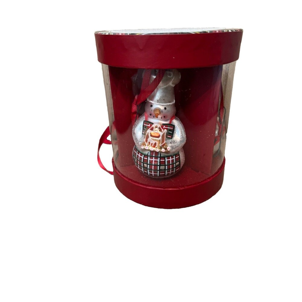 Williams Sonoma Snowman Chef Christmas Ornaments Set of 3 2009 Glittery Holiday